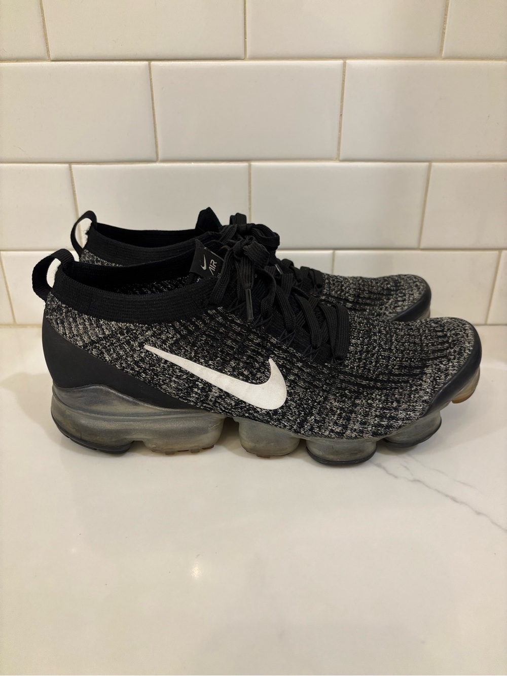 Nike Air VaporMax Flyknit 3 Oreo Mens 10.5 Black White Running Shoes *NO BOX